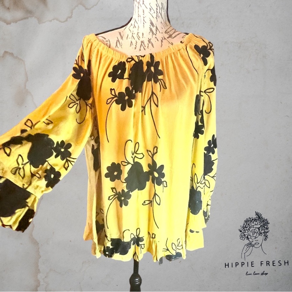 Embroidered Bohemian Peasant Top w Ruffle Hem Plus Size 3X